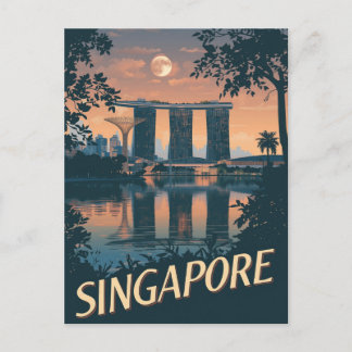 Cartão Postal Vintage Singapore Travel Poster Skyline Moon