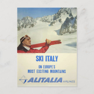 Cartão Postal Vintage Ski Itália Alitalia Airlines Viagem