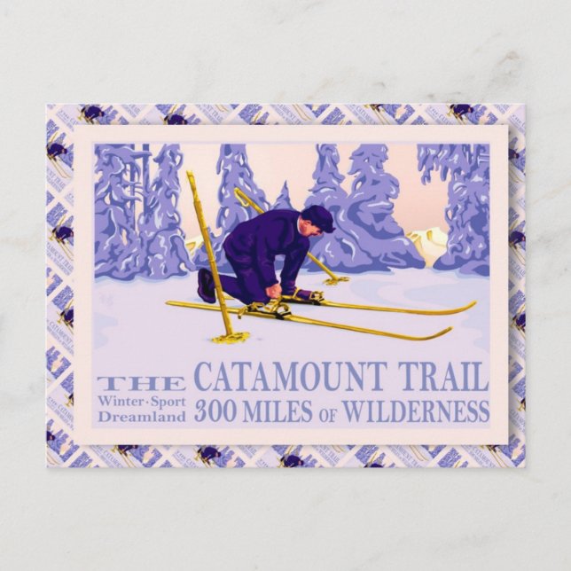 Cartão Postal Vintage Ski poster, A Trilha Catamount (Frente)