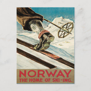 Cartão Postal Vintage Ski Poster, Noruega