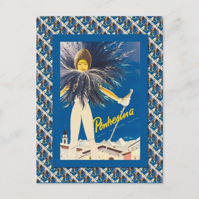 Cartão Postal Vintage Ski Poster, Pontresina (Frente)