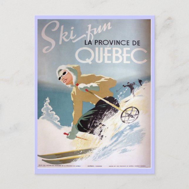 Cartão Postal Vintage Ski Poster, Quebec (Frente)