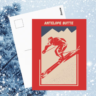 Cartão Postal Vintage Ski Wyoming Mountain Resort Antelope Butte