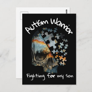 Cartão Postal Vintage Skull Autism Guerreiro Lutando Pelo Meu Fi