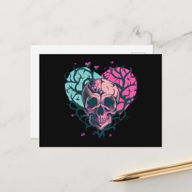 Cartão Postal Vintage Skull Hearts & Branches (Frente/Verso In Situ)