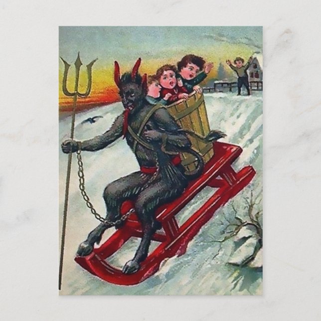 Cartão Postal Vintage Sleding Krampus (Frente)
