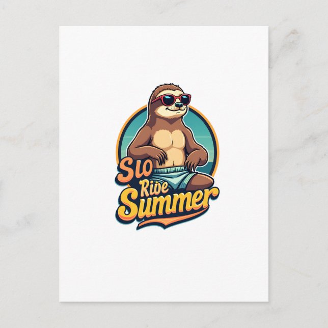 Cartão Postal Vintage Sloth Summer Retro Beach Vibes Design 2 (Frente)