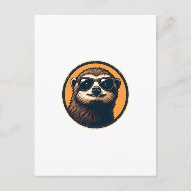 Cartão Postal Vintage Sloth Sunglasses Retro Badge Art 2 (Frente)