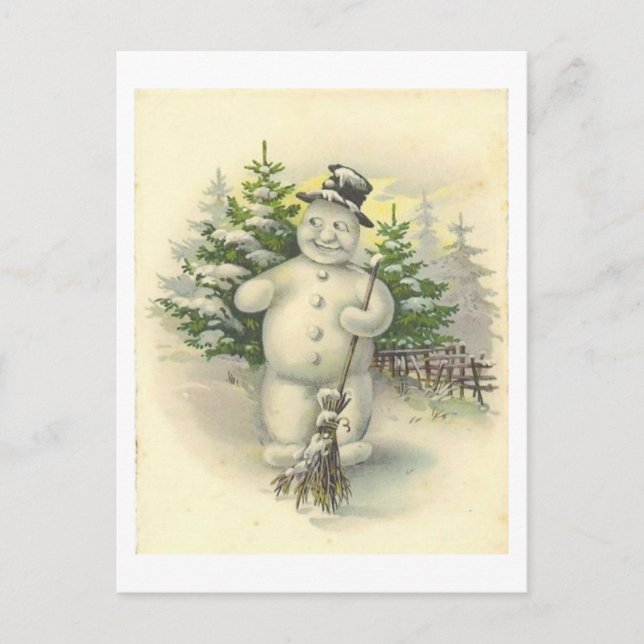 Cartão Postal Vintage Smiling Snowman Card (Frente)