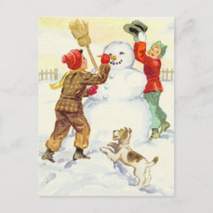 CARTÃO POSTAL VINTAGE SNOW DAY PLAY