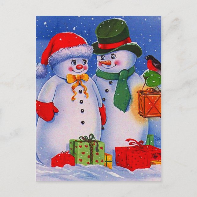 Cartão Postal Vintage Snowman (Frente)