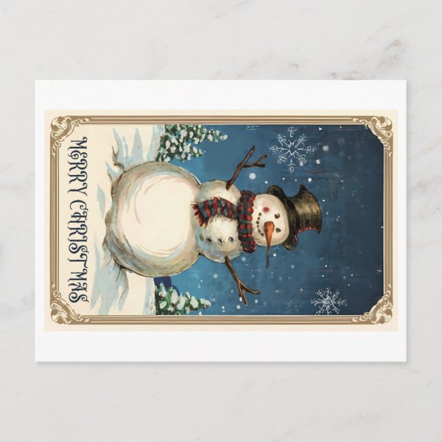 Cartão Postal Vintage Snowmans: Feliz Natal (Frente)