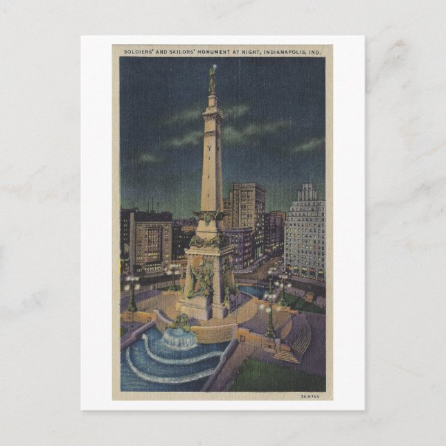 Cartão Postal Vintage Soldiers & Sailors Monument, Indianapolis (Frente)