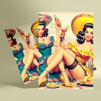 Cartão Postal Vintage Sombrero Girls