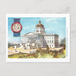 Cartão Postal Vintage South Carolina Capitol com Cartaz de Selo