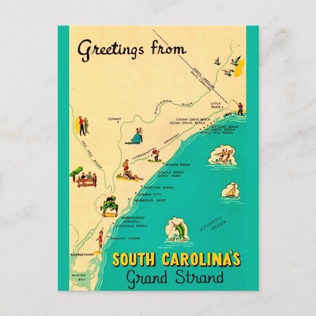 Cartão Postal Vintage South Carolina Coast Postcard (Frente)