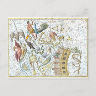 Cartão Postal Vintage Southern Sky Constellets Celestial Map