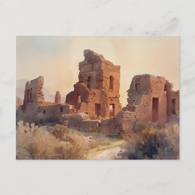 Cartão Postal Vintage Southwestern Ruins Illustration (Frente)