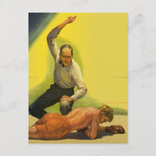 Cartão Postal Vintage Sports Boxing, Referência com Boxer Knock