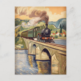 Cartão Postal Vintage Steam Engine Train crossing Bridge