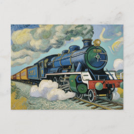 Cartão Postal Vintage Steam Engine Train painting