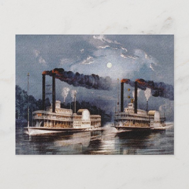 Cartão Postal Vintage Steamboat Racing no Rio Mississippi (Frente)