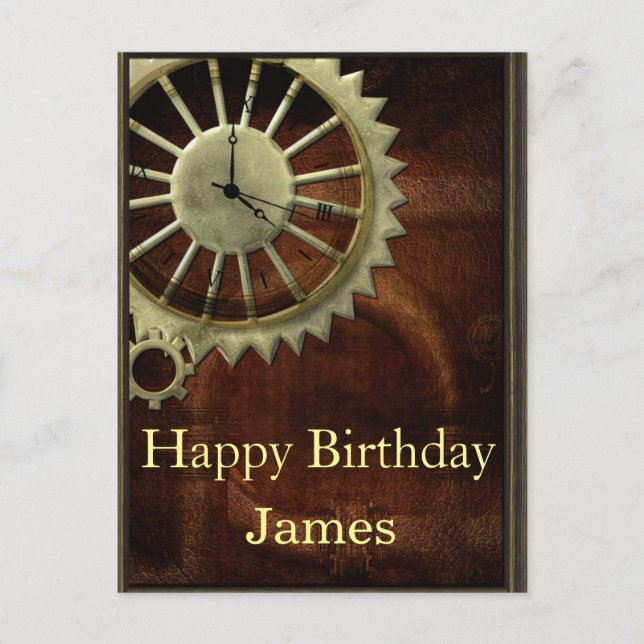 Cartão Postal Vintage Steampunk Birthday (Frente)
