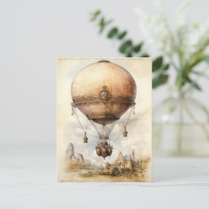 Cartão Postal Vintage Steampunk Hot Air Balloon