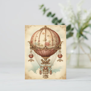 Cartão Postal Vintage Steampunk Pink Air Balloon