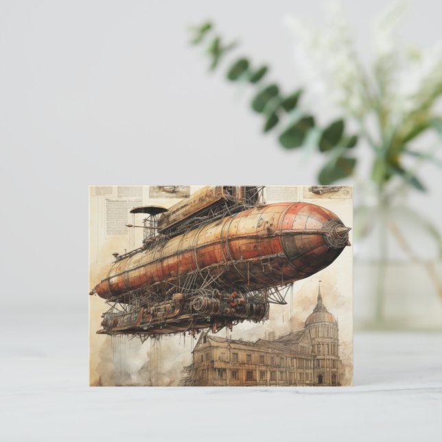 Cartão Postal Vintage Steampunk Zeppelin (3) (Em pé/Frente)