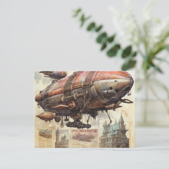 Cartão Postal Vintage Steampunk Zeppelin (9) (Em pé/Frente)