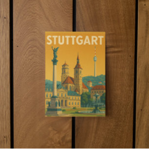 Cartão Postal Vintage Stuttgart Alemanha Landmarks