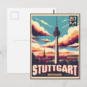 Cartão Postal Vintage Stuttgart TV Tower Fernsehturm german pres