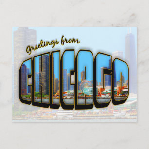 Cartão Postal Vintage Style Chicago Placa de Posto Cityscape