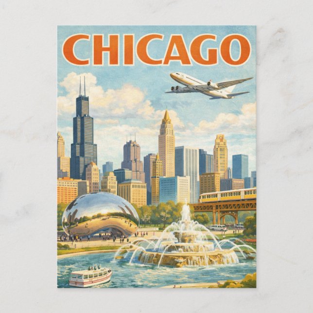 Cartão Postal Vintage Style Chicago Travel Postcard (Frente)