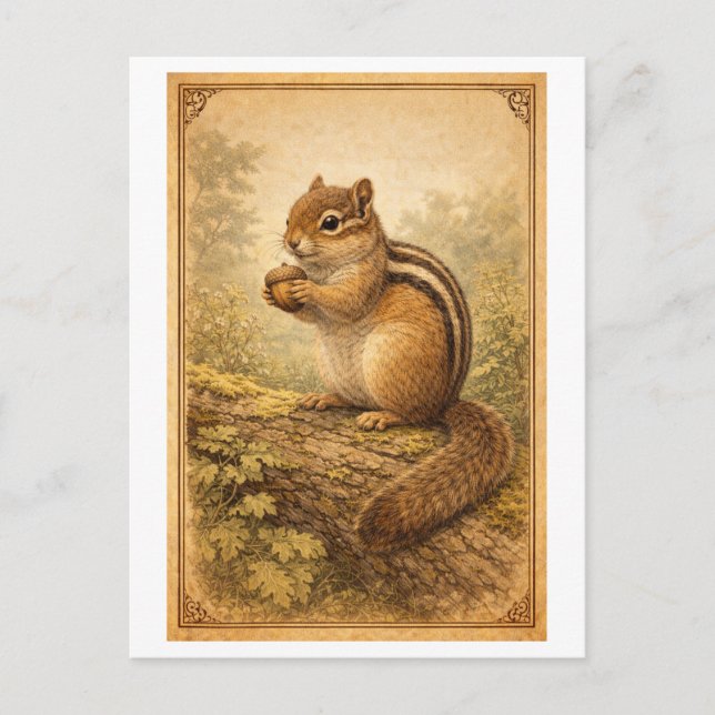 Cartão Postal Vintage-Style Chipmunk Illustration (Frente)