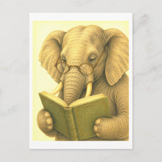 Cartão Postal Vintage-Style Elephant Reading