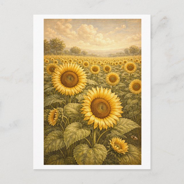 Cartão Postal Vintage-Style Field of Sunflowers (Frente)