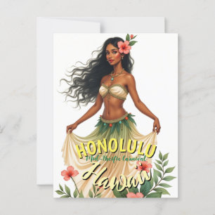 Cartão Postal Vintage Style Hawaii Viagem Honolulu Hula Girl