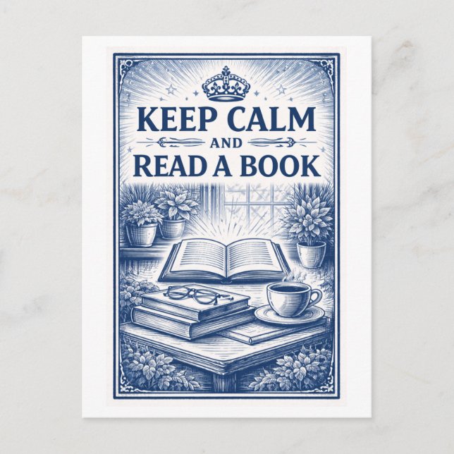 Cartão Postal Vintage-Style "Keep Calm" Reading (Frente)