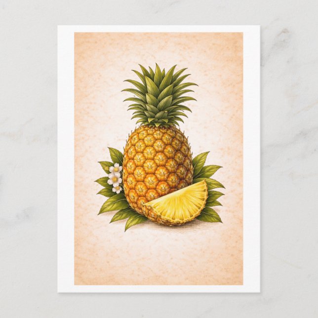 Cartão Postal Vintage-Style Pineapple Botanical Illustration (Frente)