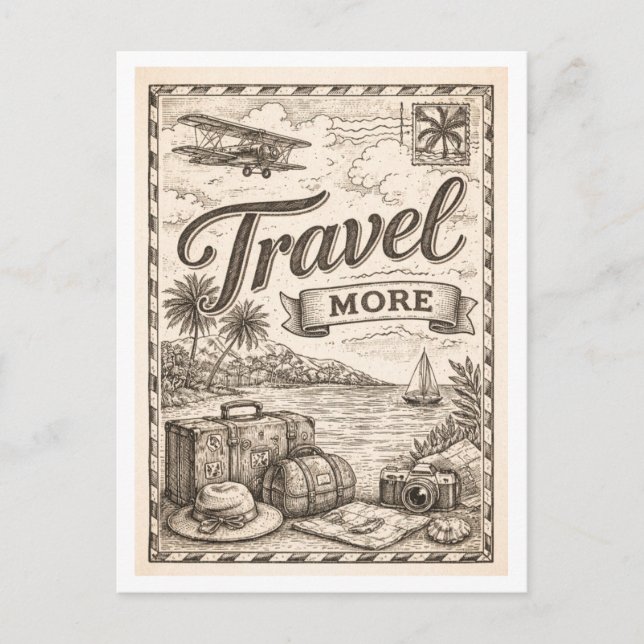 Cartão Postal Vintage-Style "Travel More" (Frente)