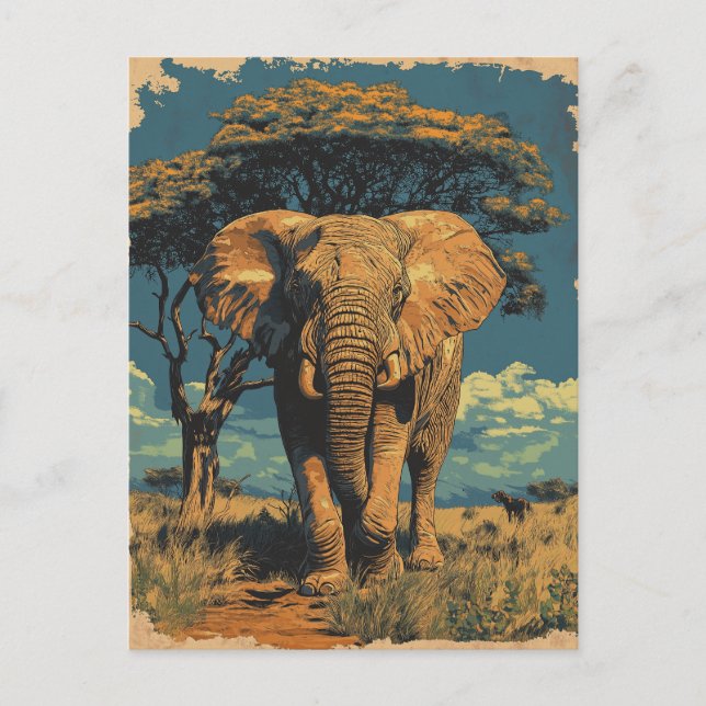 Cartão Postal Vintage Südafrika Elefant In Der Savanne  (Frente)