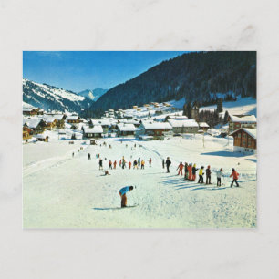 Cartão Postal Vintage Suiça Morgins, Ecole de Ski