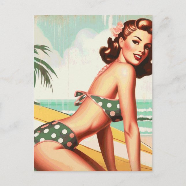 Cartão Postal Vintage Summer Beach Pin Up (Frente)