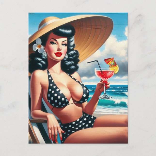 Cartão Postal Vintage Summer Pin Up (Frente)