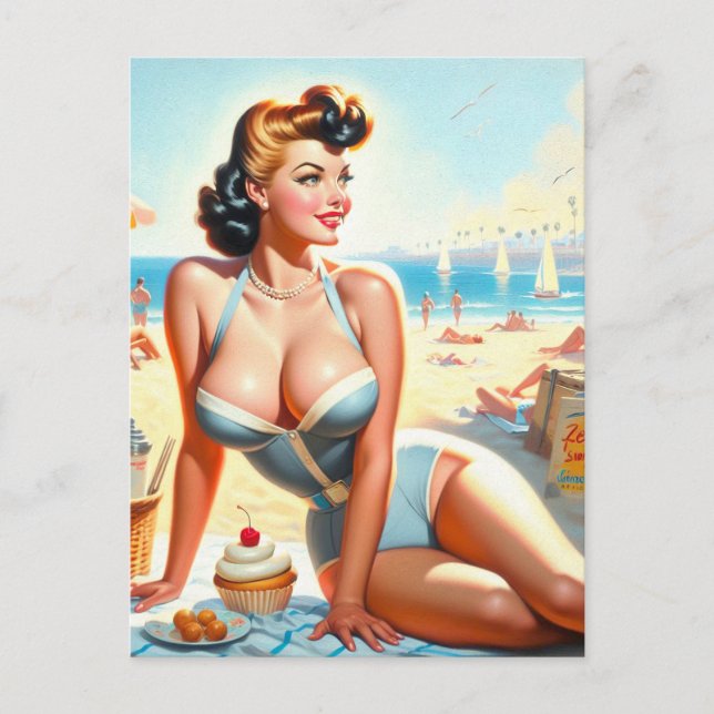 Cartão Postal Vintage Summer Pin-Up Girl (Frente)