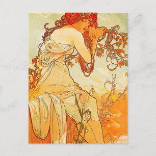Cartão Postal Vintage Summer por Alphonse Mucha