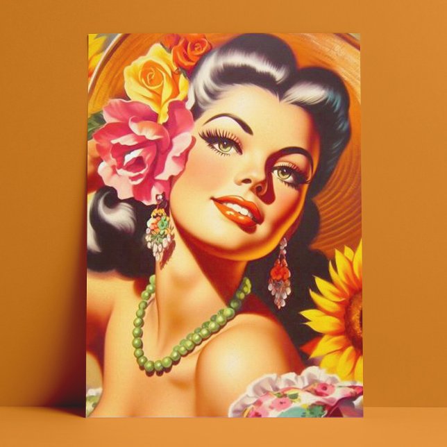 Cartão Postal Vintage Sunflower Girl (Criador carregado)