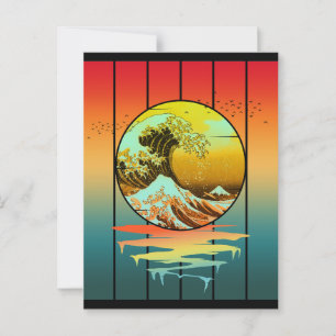 Cartão Postal Vintage Sunset Japonês Wave Ocean